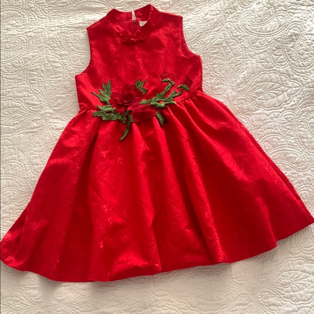 Red Floral Embroidered Dress from China